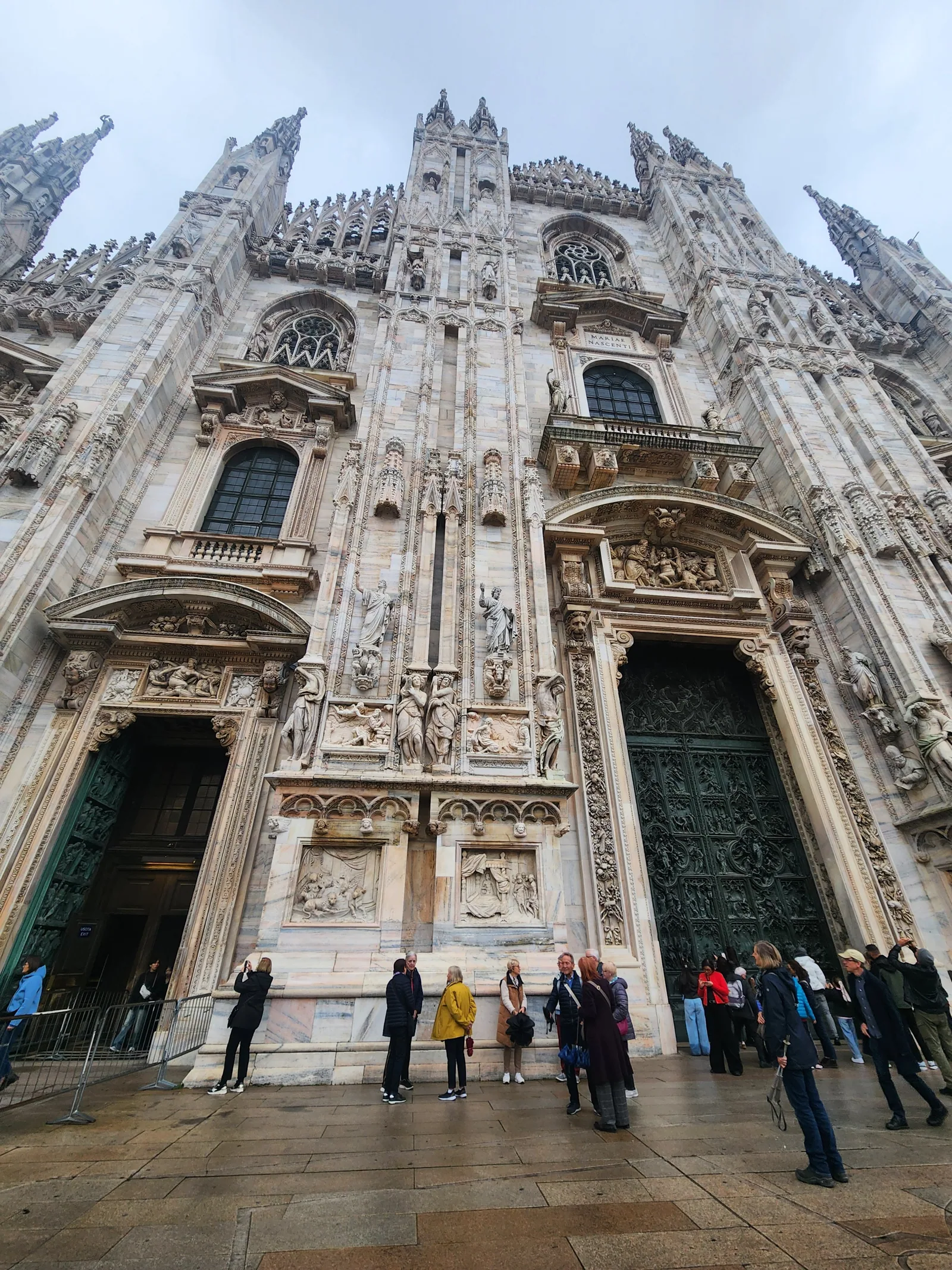 Close detail of the ornate marble spires of the Milan Duomo