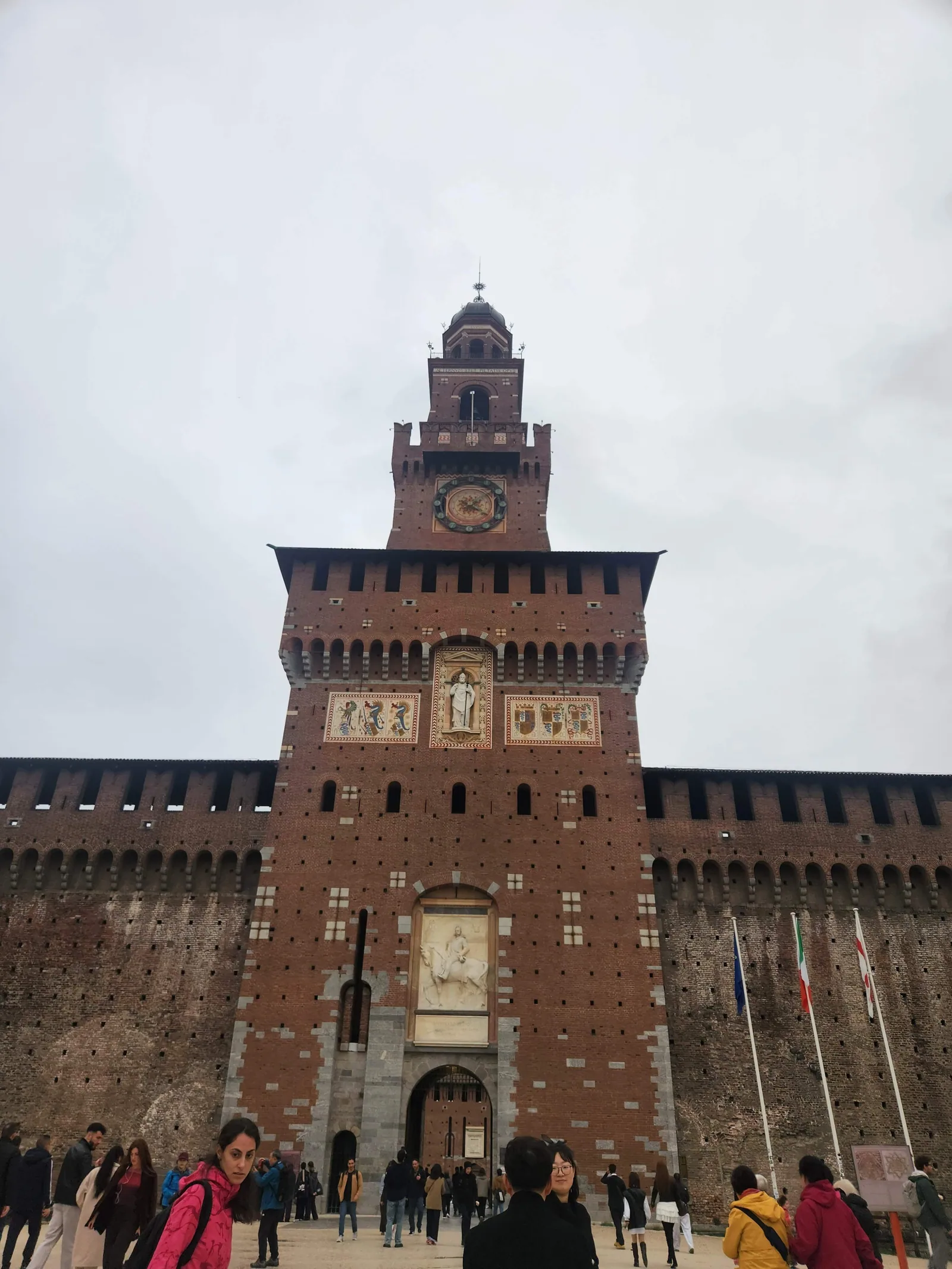 The clock tower of the Castello Sforzesco in Milan