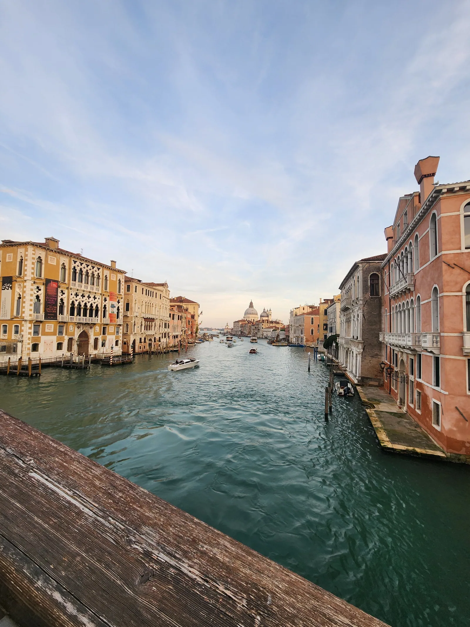 The Grand Canal in Venice glowing in evening light on arrival
