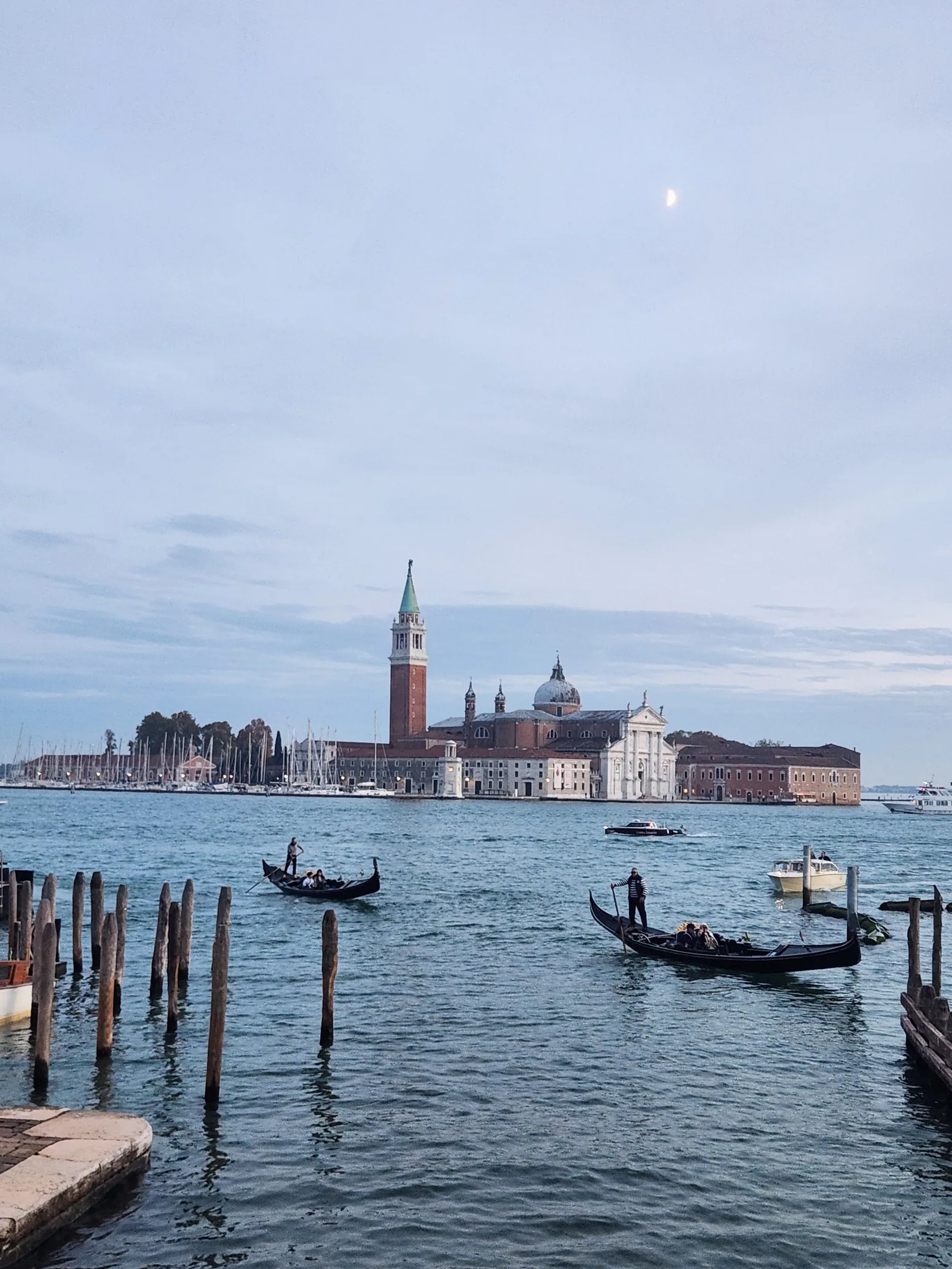 San Giorgio Maggiore island across the water at dusk in Venice