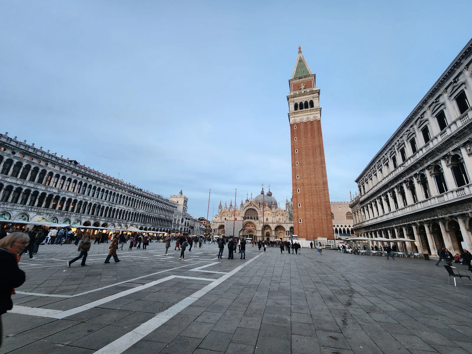 Piazza San Marco in Venice at golden hour with the campanile
