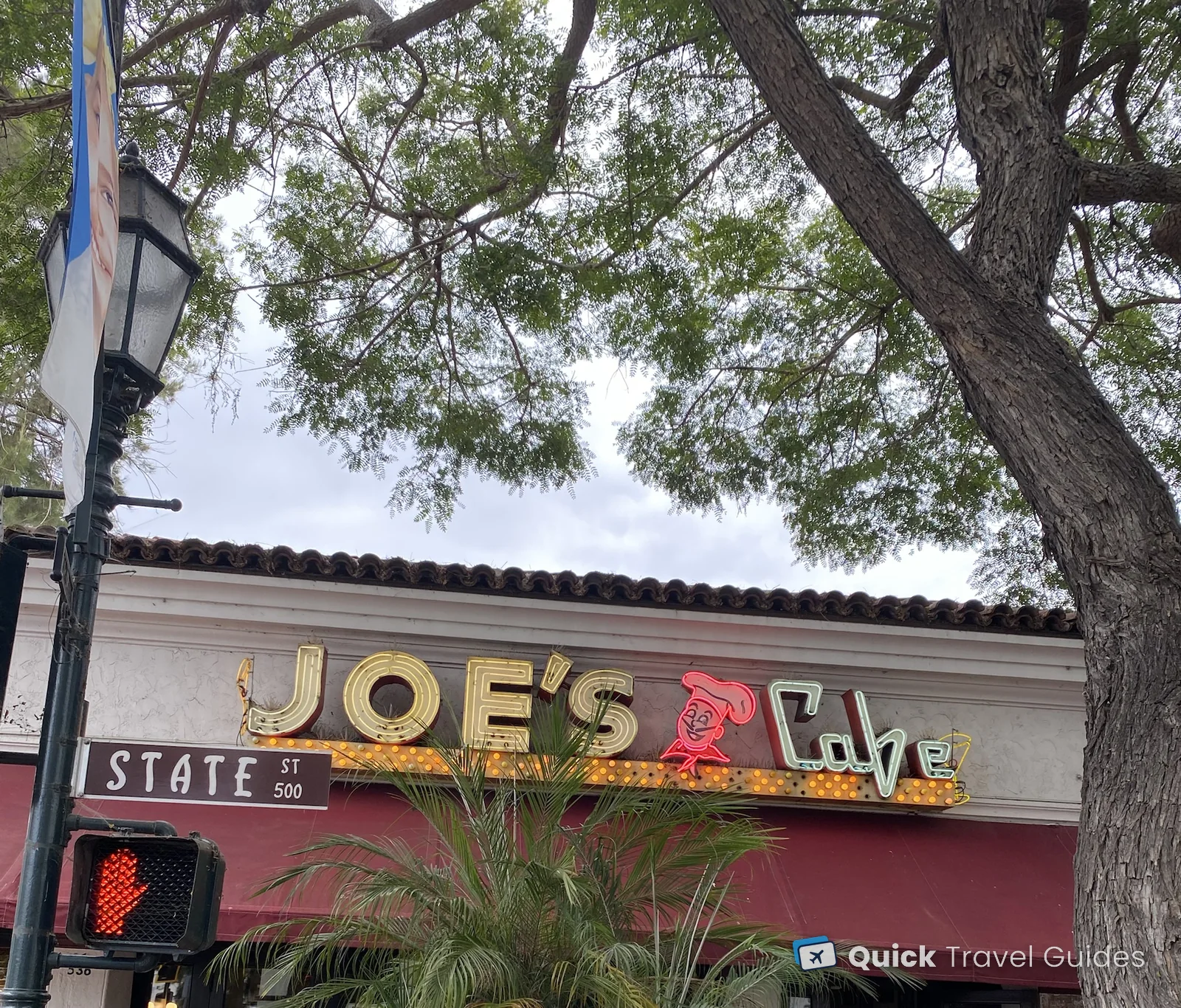 The neon sign of Joe's Cafe on the 500 block of State Street in Santa Barbara