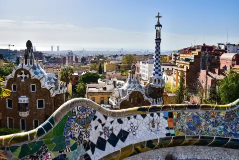 The mosaic terrace at Park Guell in Barcelona