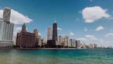 The Chicago skyline across Lake Michigan